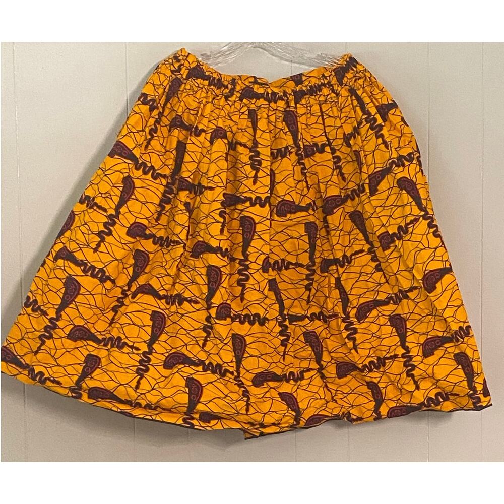 Öfuurë African Print Knee Length Skirt Yellow & Red Ankara High Waist Size L